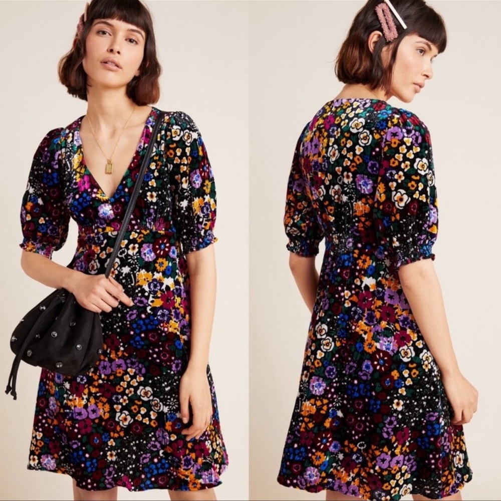 Anthropologie - Francie Floral Velvet Mini Dress